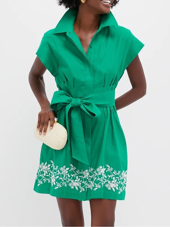 Tuckernuck Dresses & Skirts - [Never Worn] Tuckernuck Emerald Green Embroidered Shirt Dress